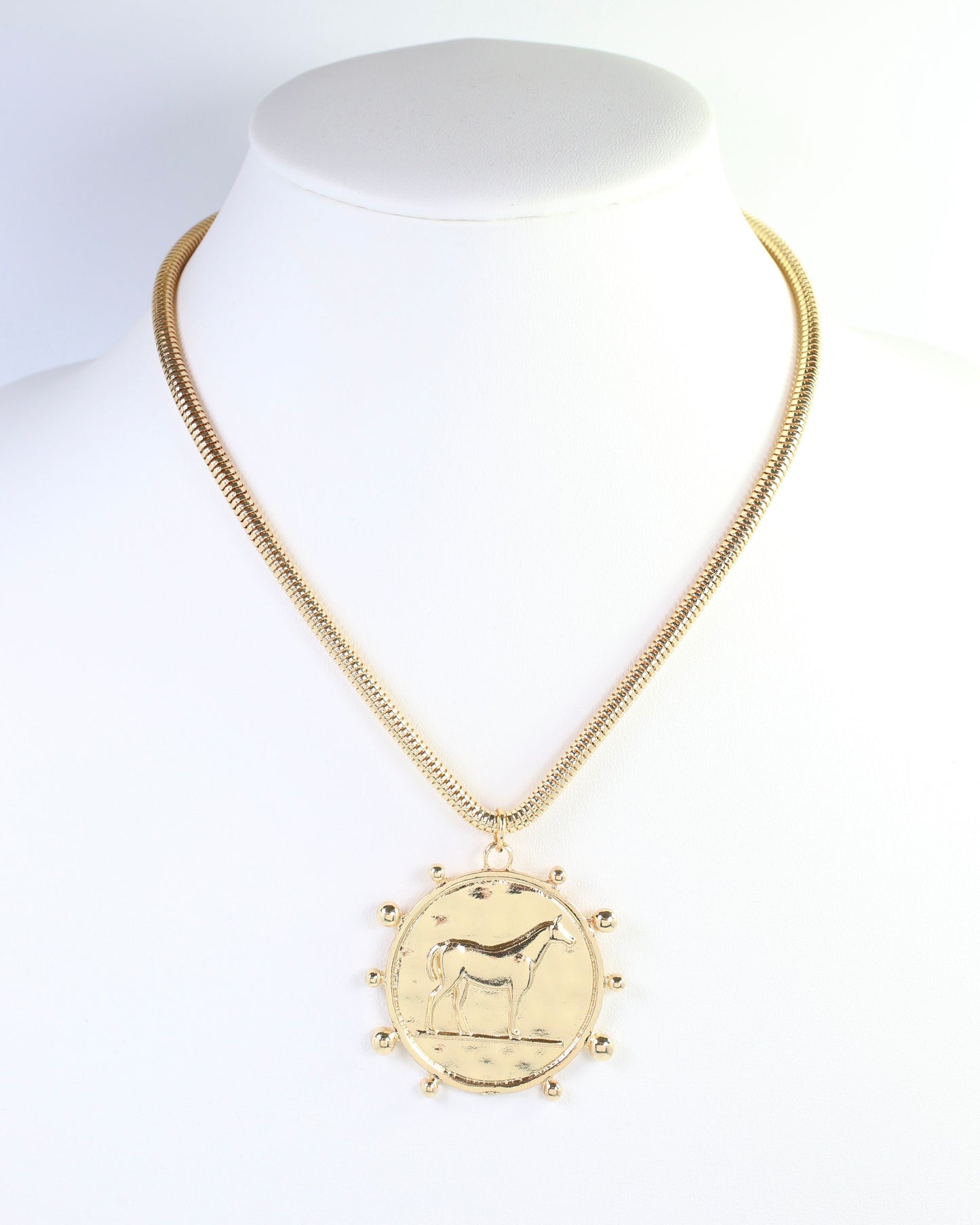 Birdie Horse Medallion Necklace WR Gold