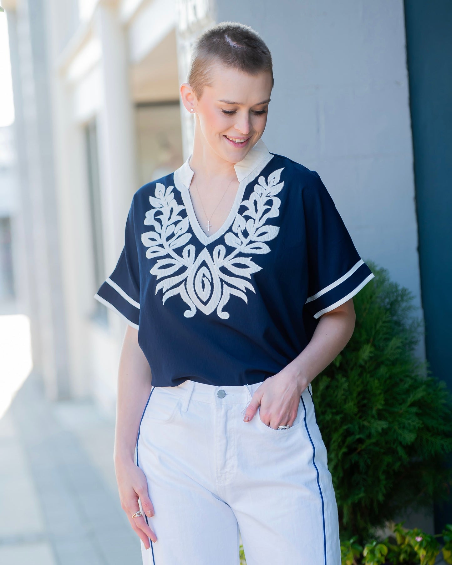 Florissant Embroidered Top-Navy