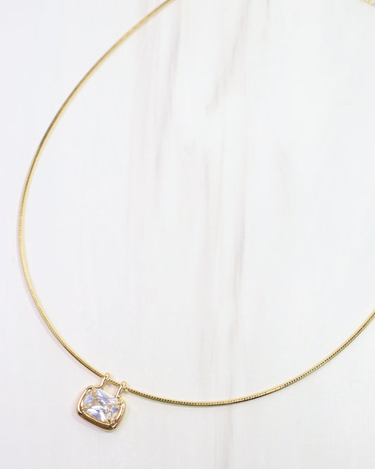 Evelina Rectangular CZ Chain Necklace WR Gold