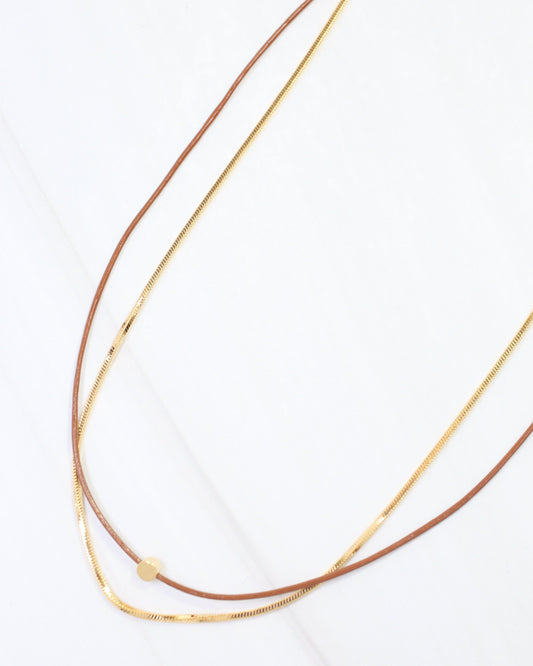 Paula Cord and Chain Layered Necklace Brown