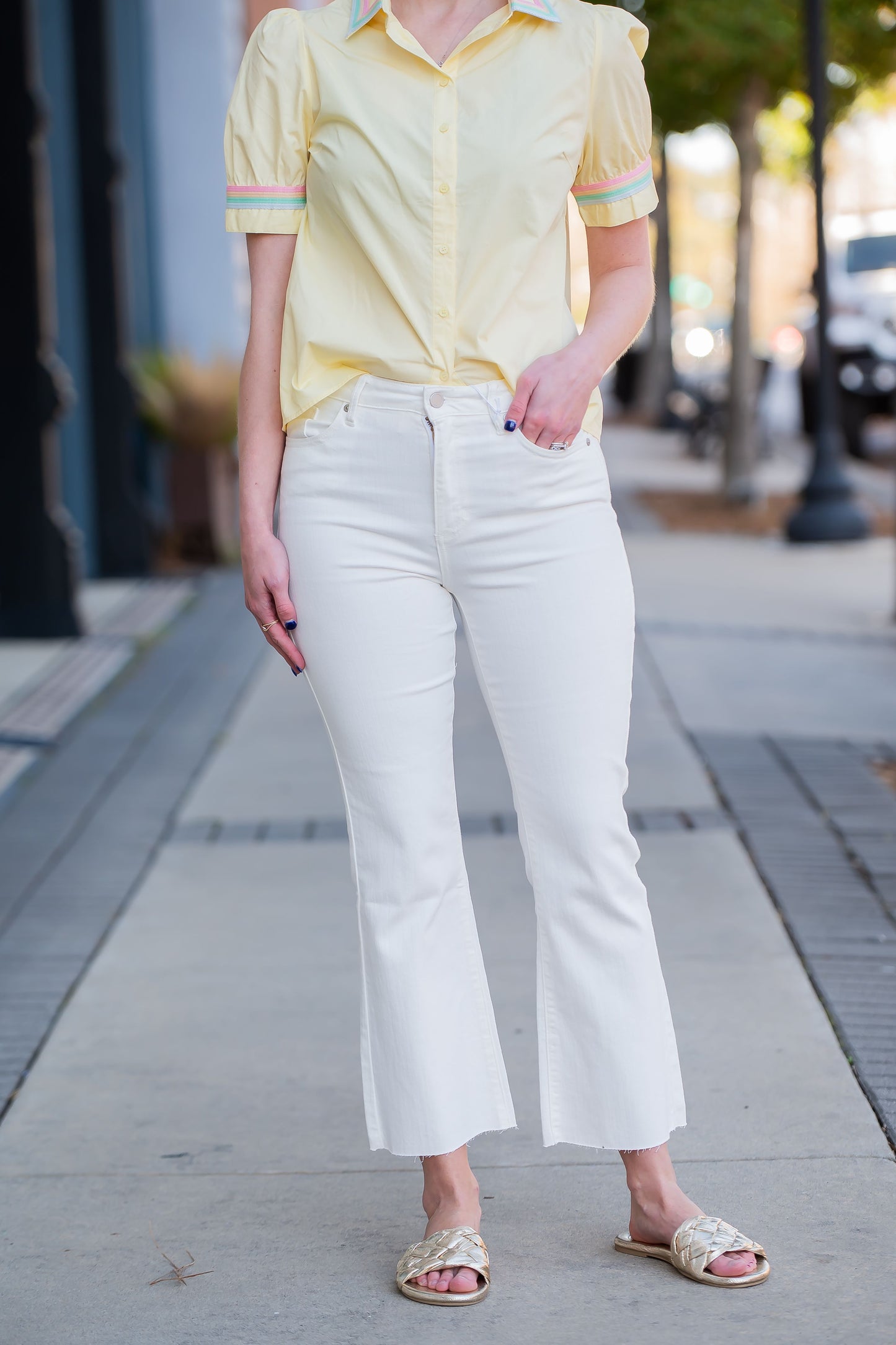 Just Black Jesse High Rise Cropped Flare Jeans- White Denim