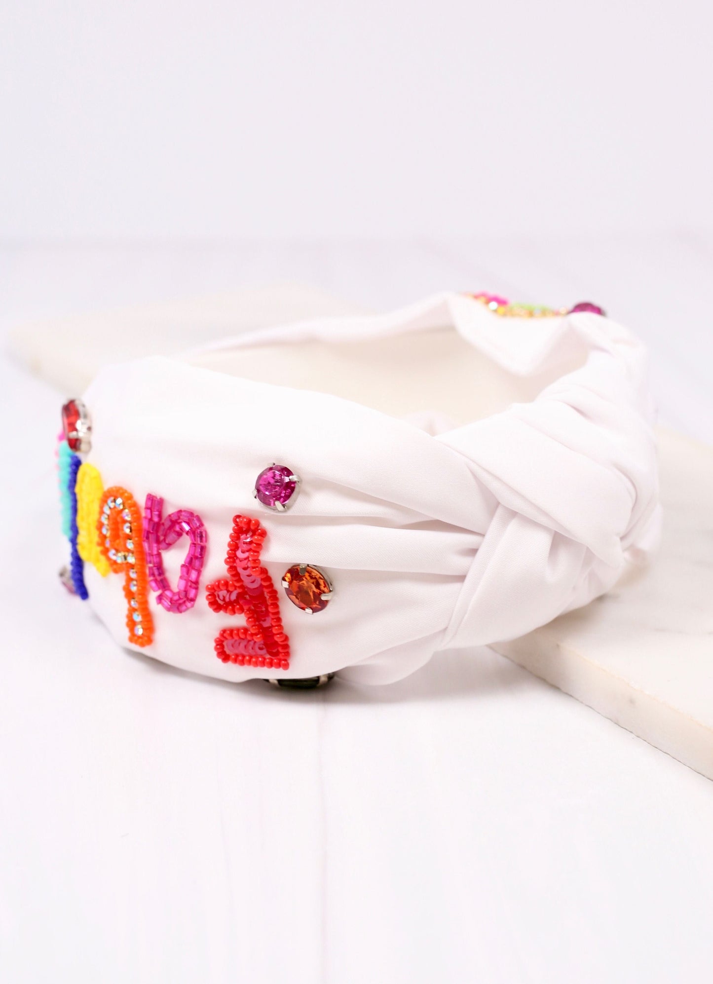 Fabulous 40 Beaded Headband WHITE MULTI - Caroline Hill