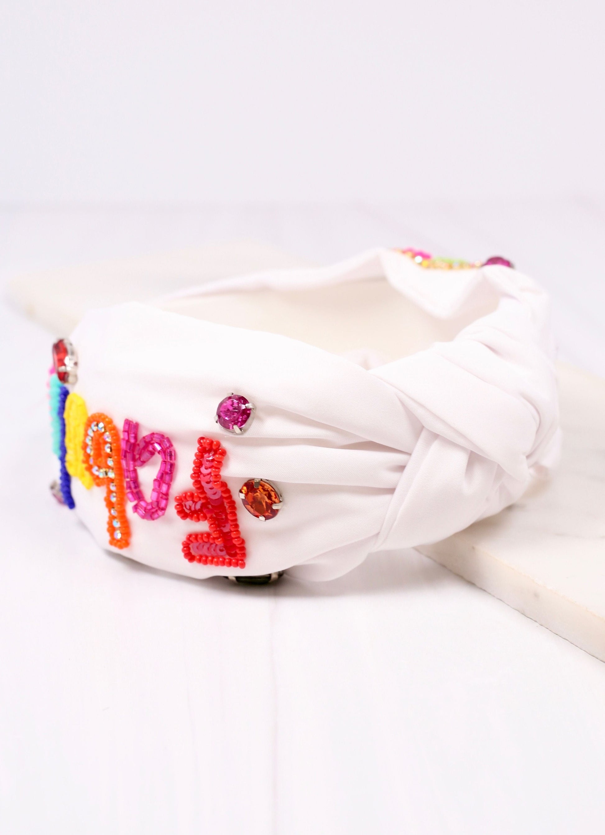 Fabulous 40 Beaded Headband WHITE MULTI - Caroline Hill