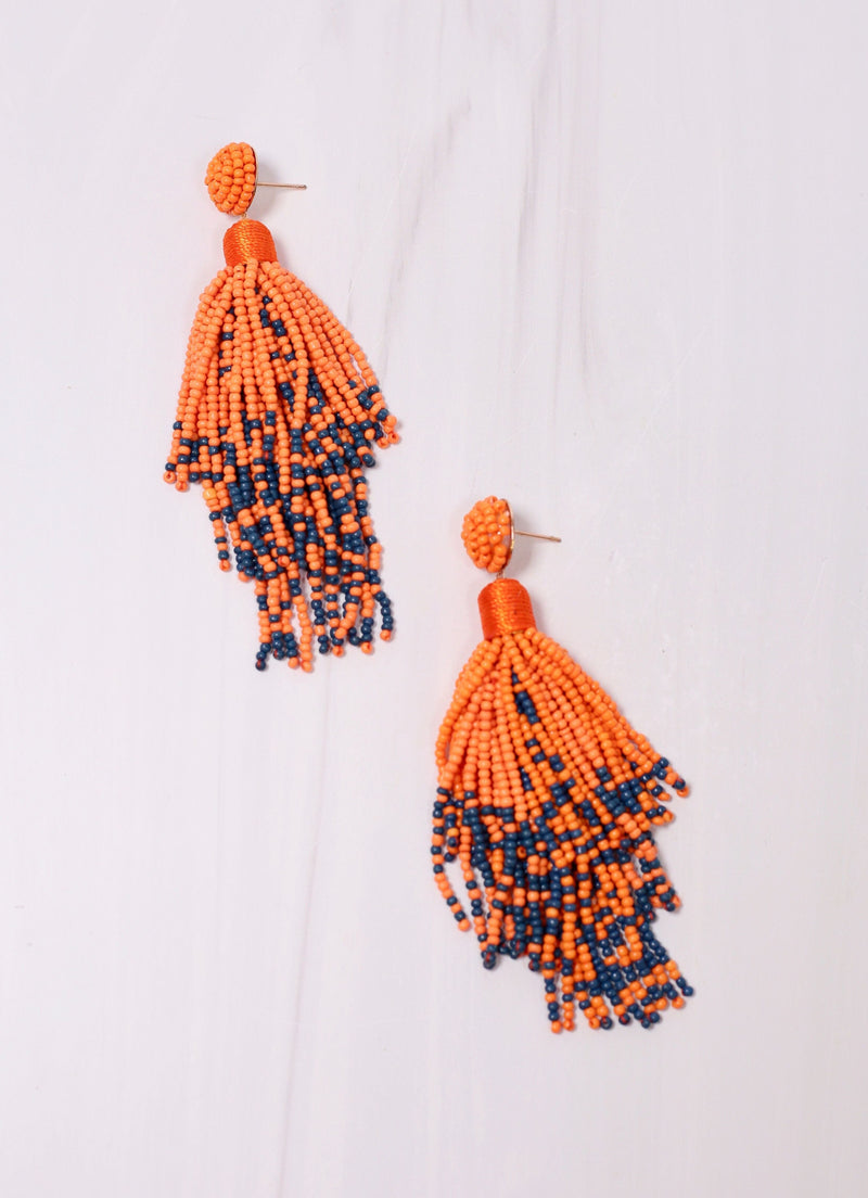 Felicite Beaded Tassel Earring NAVY ORANGE - Caroline Hill