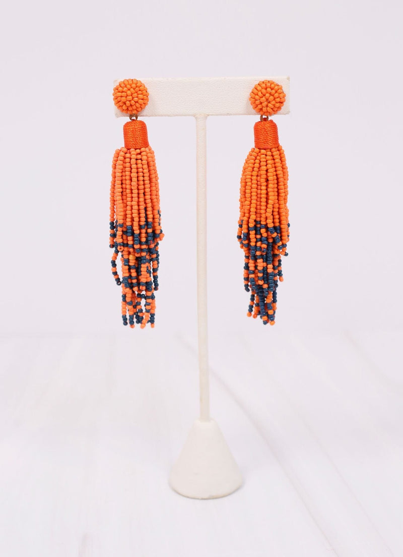 Felicite Beaded Tassel Earring NAVY ORANGE - Caroline Hill