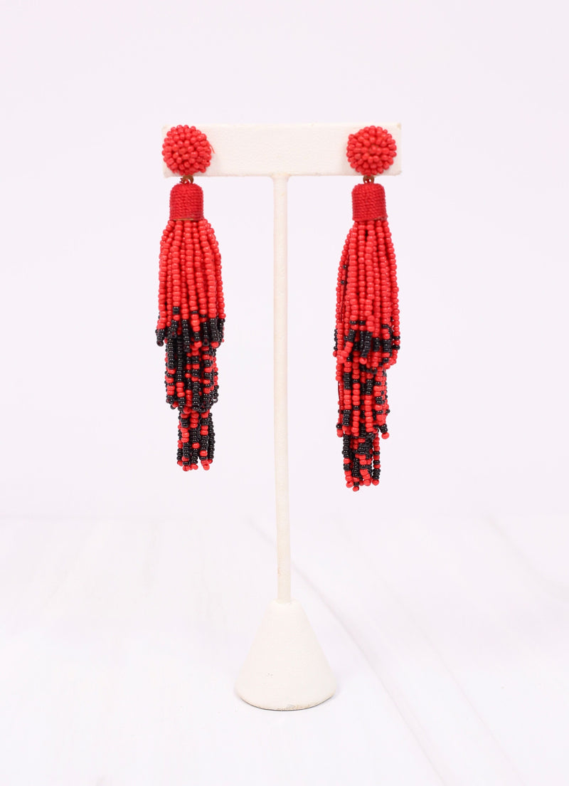 Felicite Beaded Tassel Earring RED BLACK - Caroline Hill