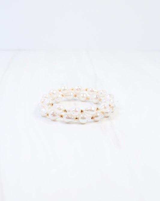 Rye Baroque Pearl Stretch Bracelet Cream