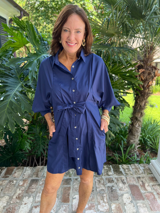 Find the Time Navy Button Up Dress - Caroline Hill