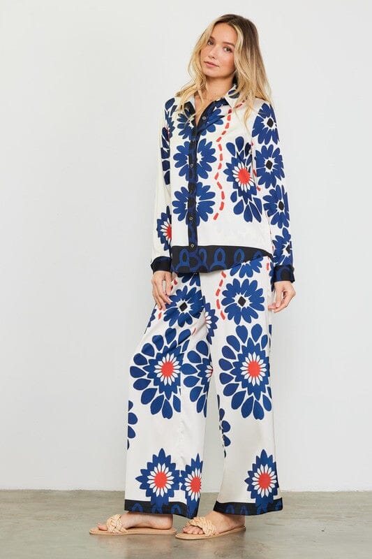 Follow Your Heart Navy Floral Printed Pants Set - Caroline Hill