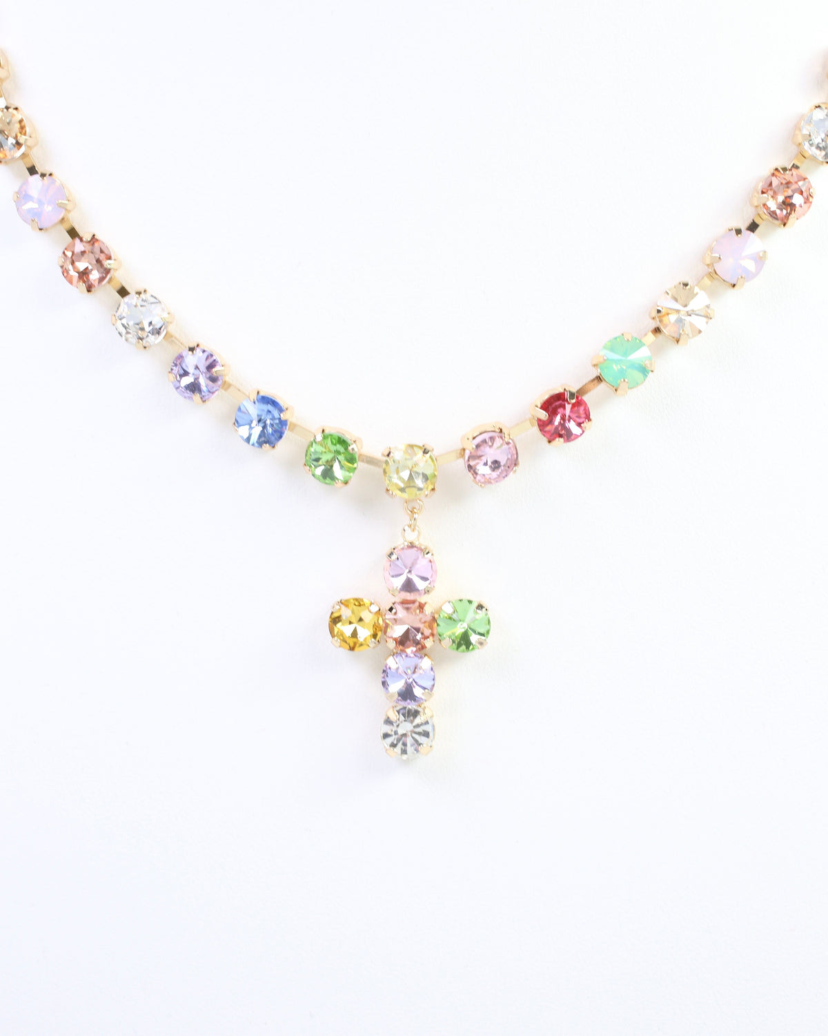Melville Crystal  Cross Necklace Lavender Multi