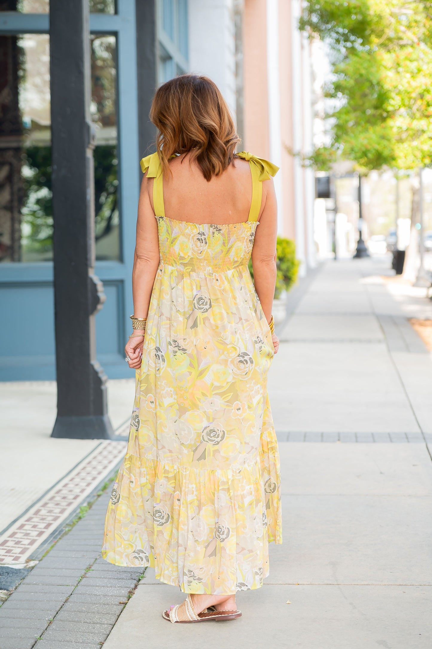 Claudette Floral Print Shoulder Tie Maxi Dress