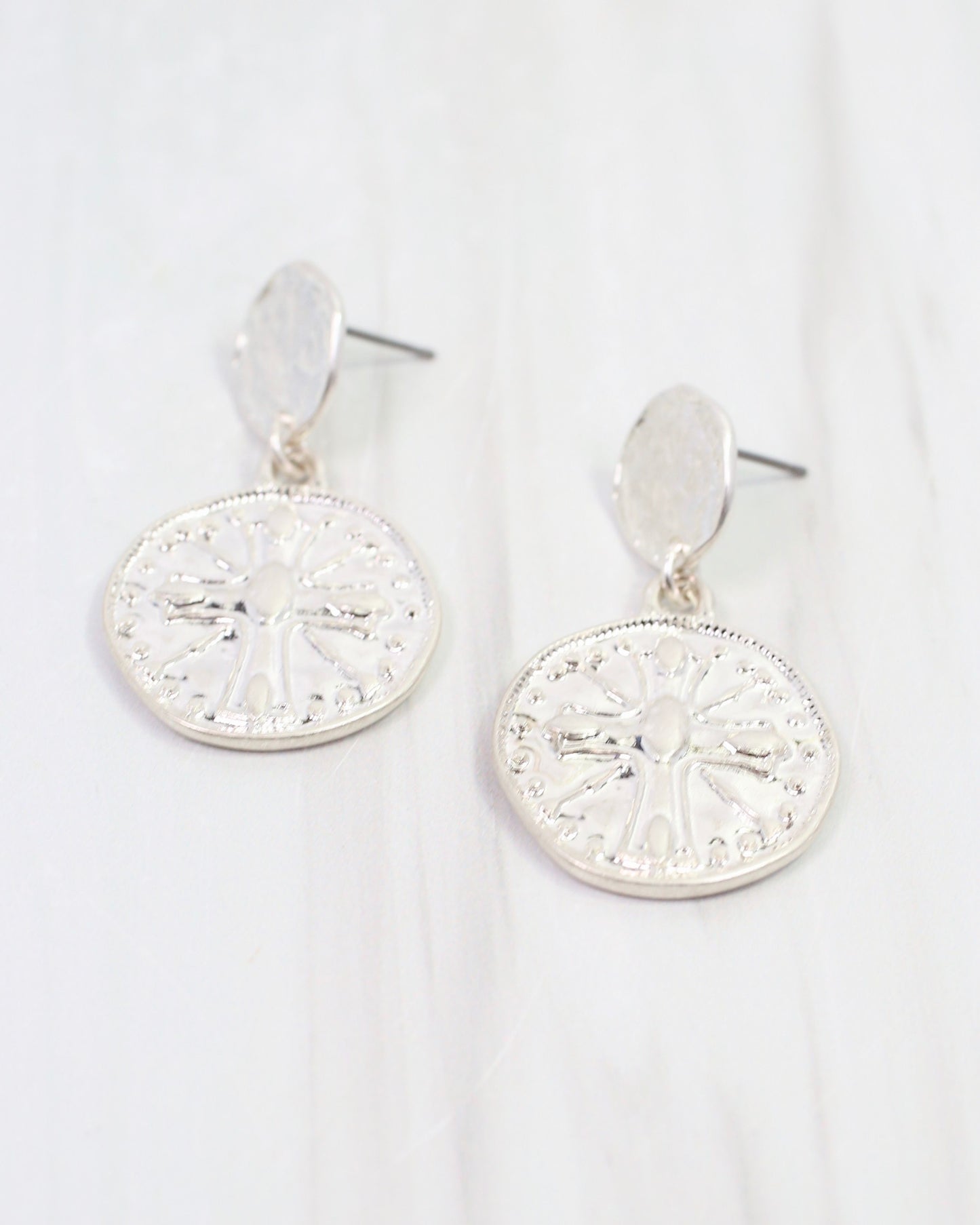 Forster Coin Drop Earring Worn Silver