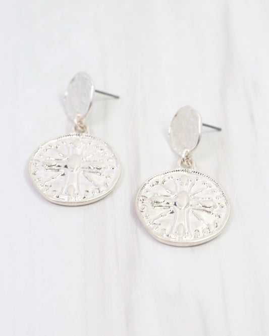 Forster Coin Drop Earring Worn Silver