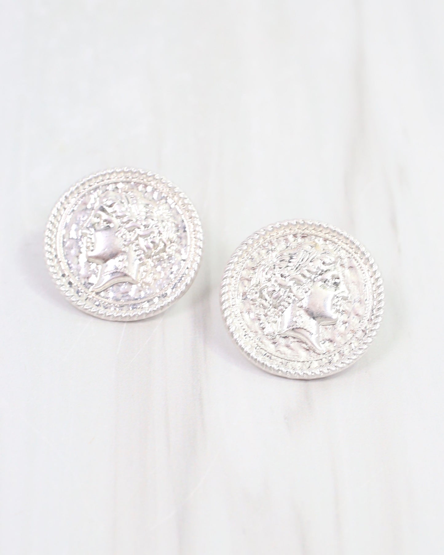 Forbes Coin Stud Earring Worn Silver
