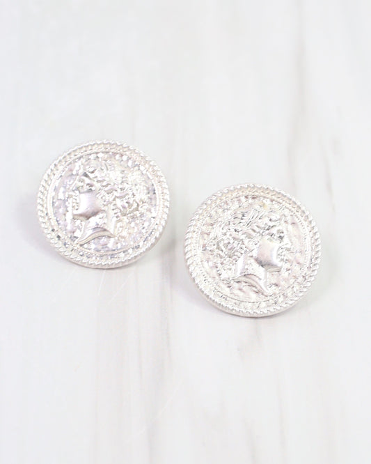 Forbes Coin Stud Earring Worn Silver
