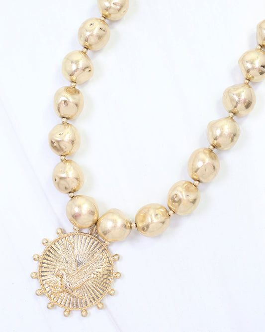 Carmen Beaded Coin Necklace-Eagle Worn Gold