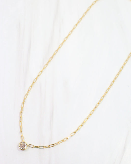 Gia Round CZ Link Necklace WR Gold