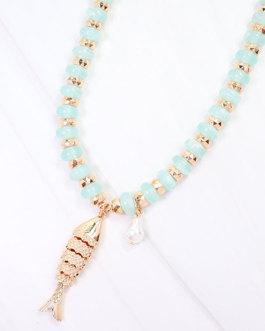 River Beaded Fish Necklace Mint