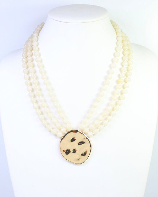 Kori Beaded Layered Necklace with Pendant Ivory