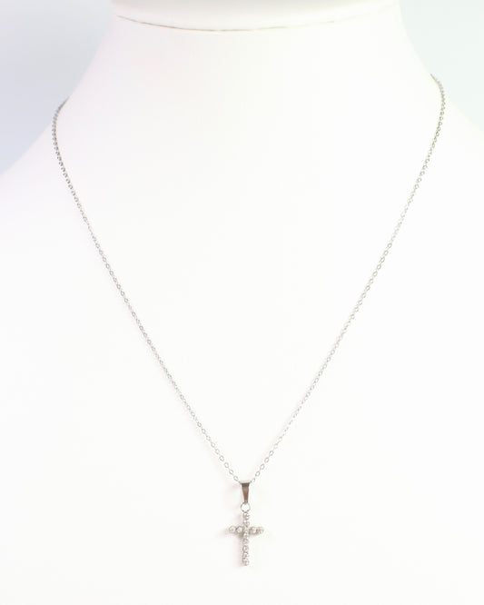 Jamey CZ Cross Necklace Silver