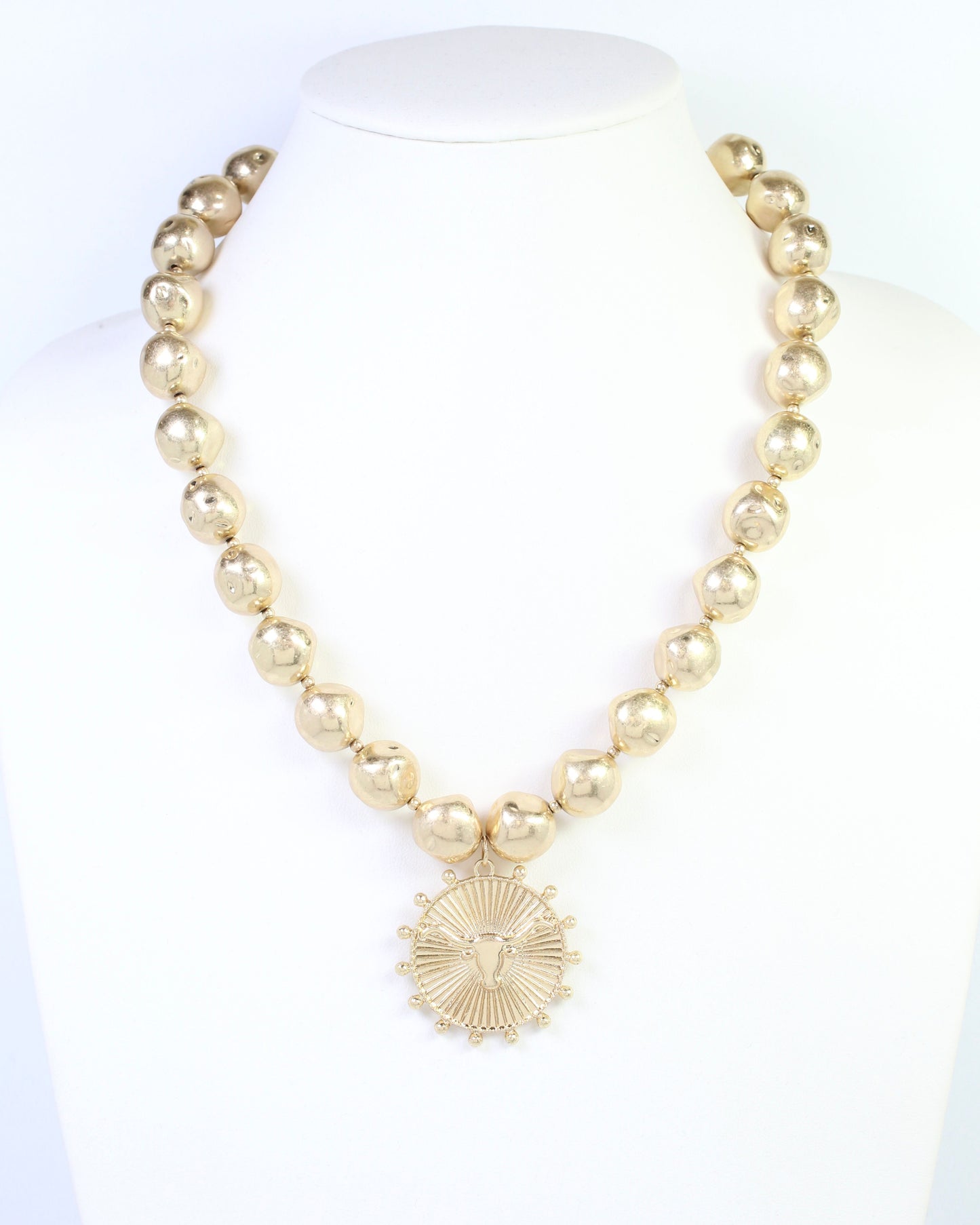 Carmen Beaded Coin Necklace-Longhorn Worn Gold