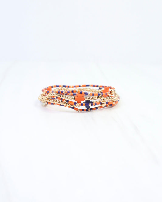 Felicity Beaded Cross Bracelet Set Orange Navy