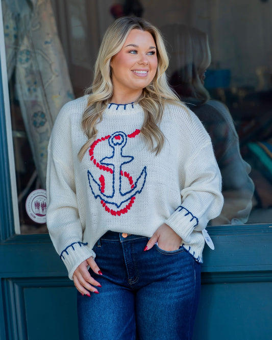Sail Away Anchor Knit Sweater