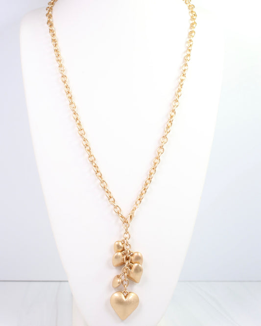 Mackay Puffy Heart Long Necklace Worn Gold