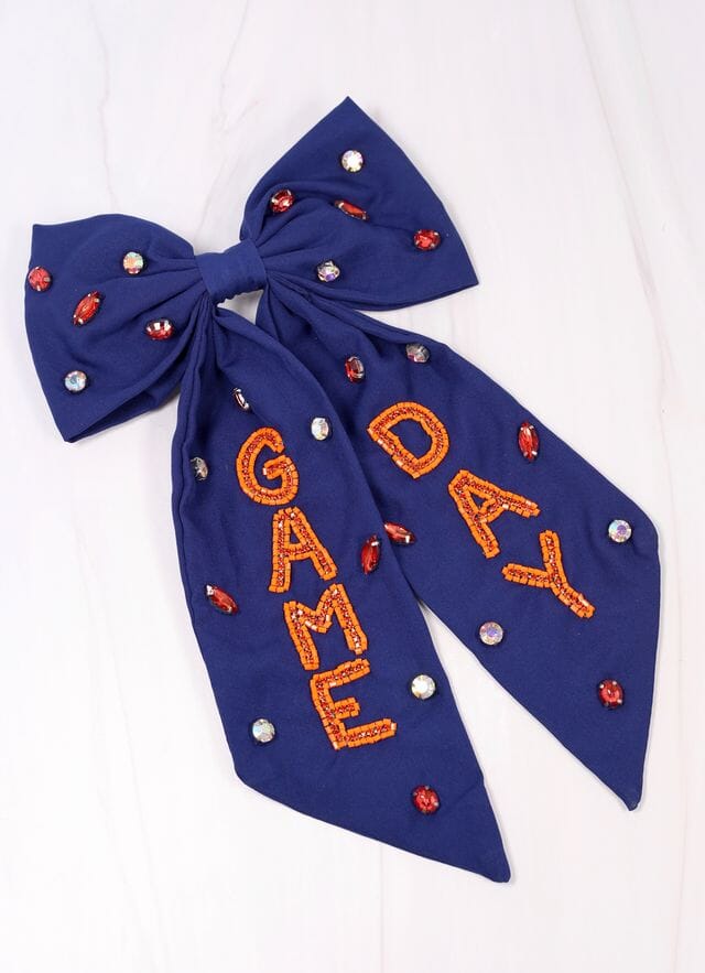 Game Day Embellished Bow NAVY ORANGE - Caroline Hill