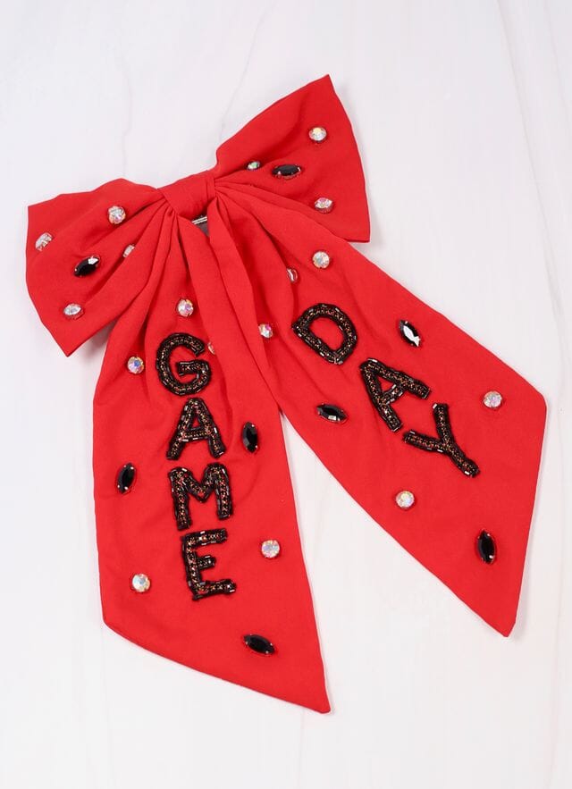 Game Day Embellished Bow RED BLACK - Caroline Hill
