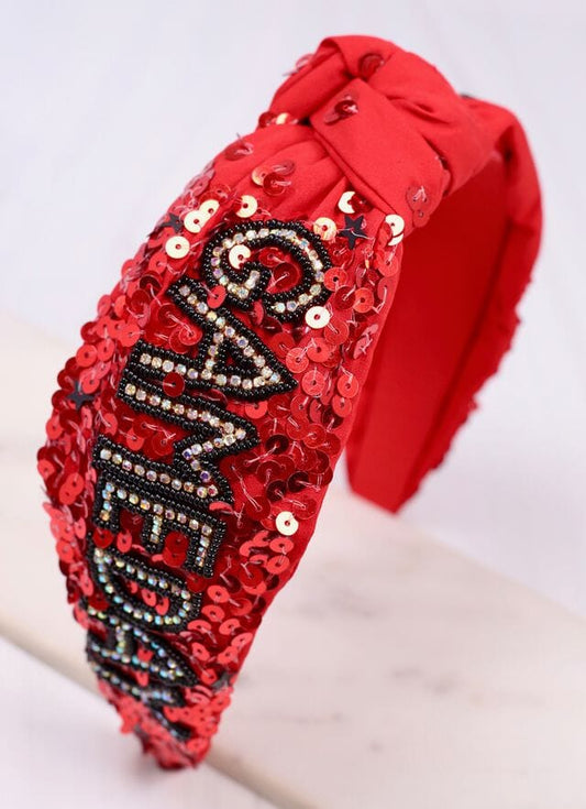 Game Day Sequin Headband RED BLACK - Caroline Hill