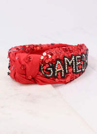 Game Day Sequin Headband RED BLACK - Caroline Hill