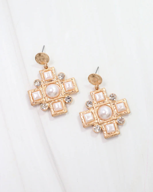 Anna K Pearl and Crystal Earring Worn Gold