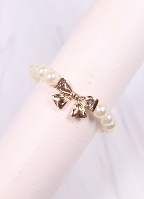 Georgetta Pearl Bow Bracelet CREAM - Caroline Hill