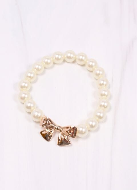 Georgetta Pearl Bow Bracelet CREAM - Caroline Hill