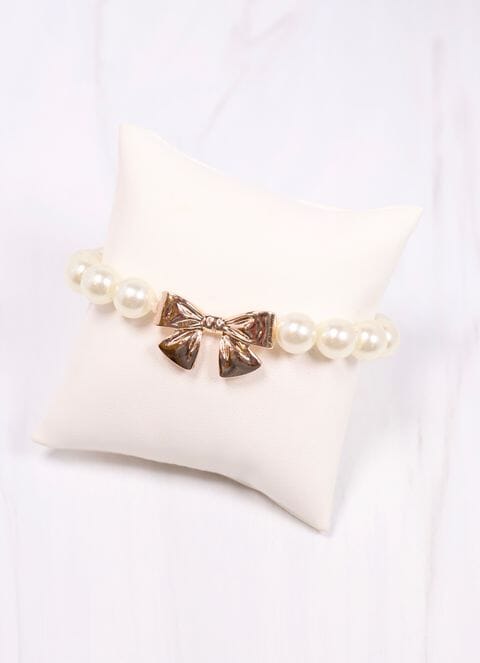 Georgetta Pearl Bow Bracelet CREAM - Caroline Hill