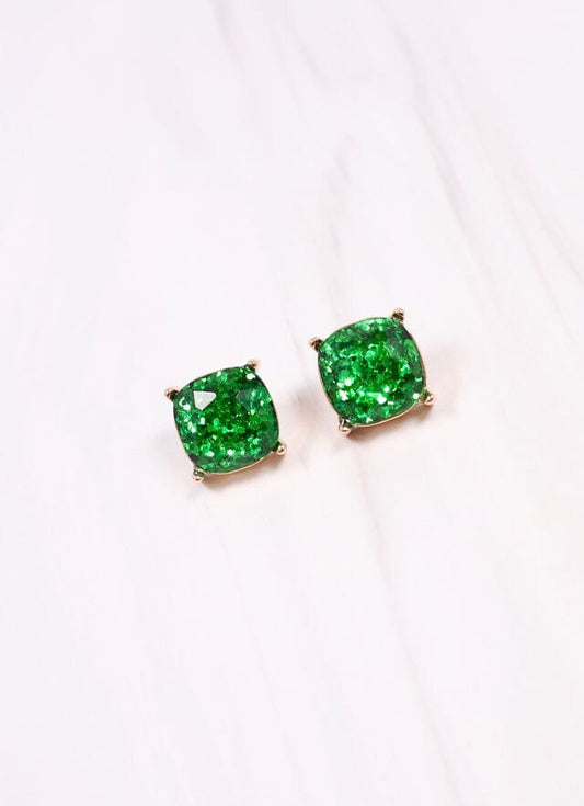 Georgie Glitter Stud Earring GREEN - Caroline Hill