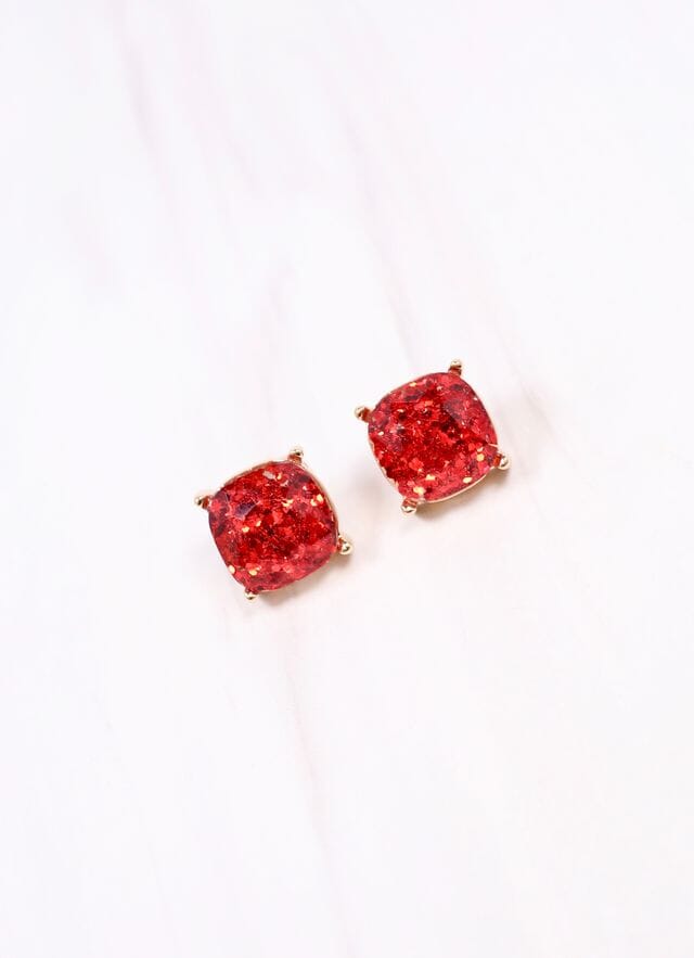 Georgie Glitter Stud Earring RED - Caroline Hill