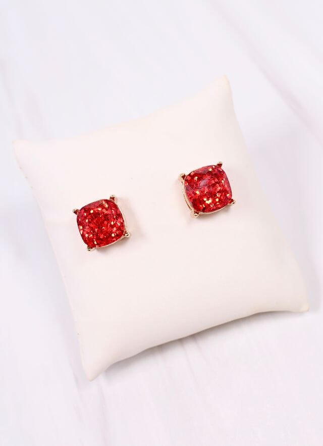 Georgie Glitter Stud Earring RED - Caroline Hill