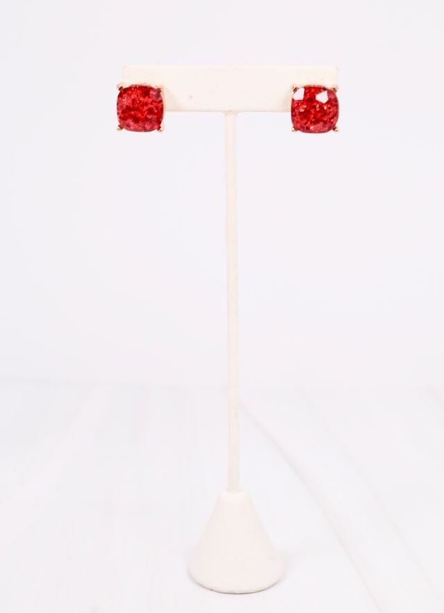 Georgie Glitter Stud Earring RED - Caroline Hill