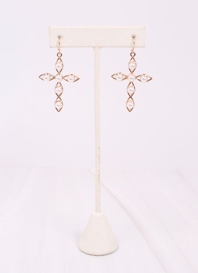 Gerdah Pearl Cross Earring GOLD - Caroline Hill