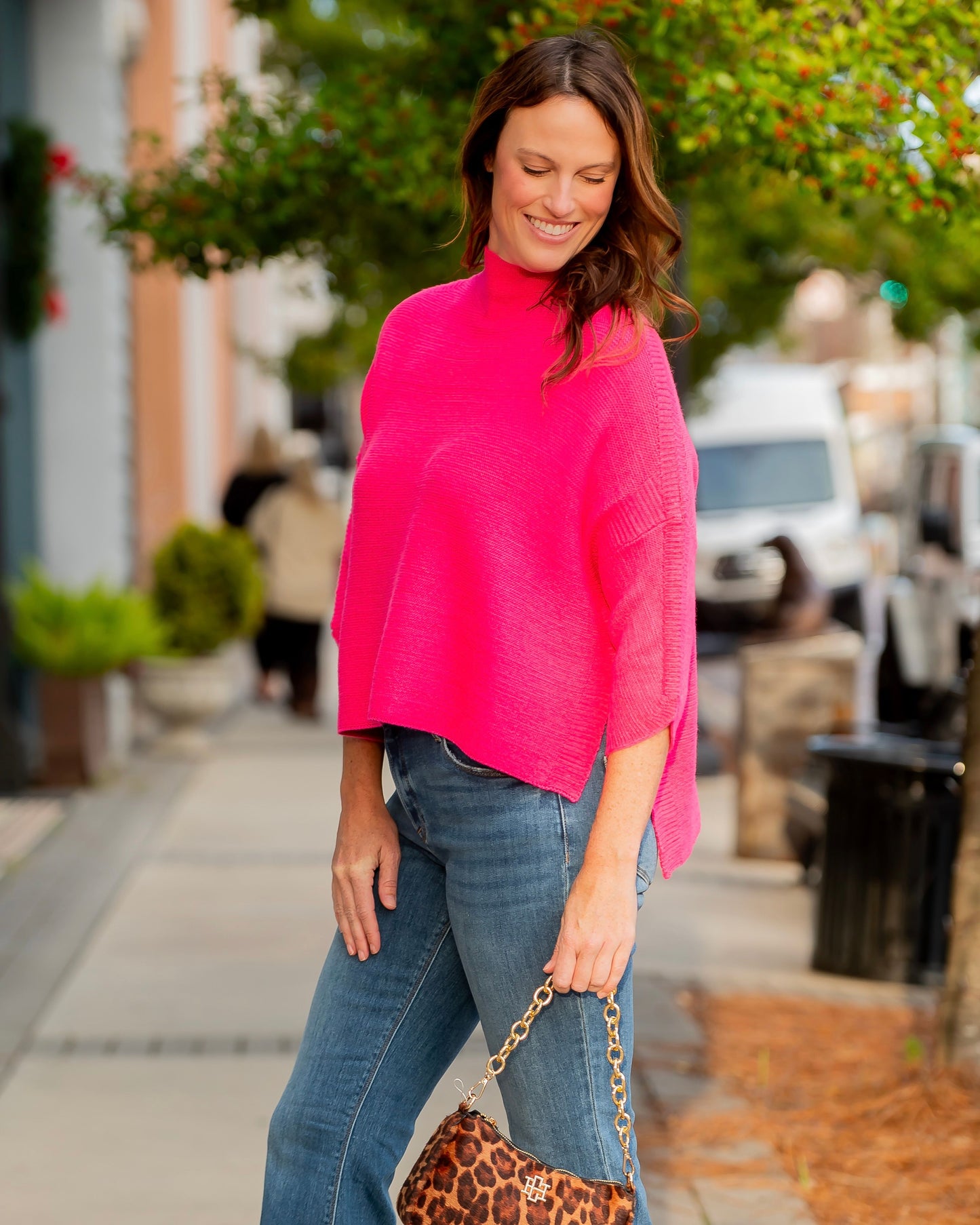 Boho Mock Neck Sweater - Pink Crush