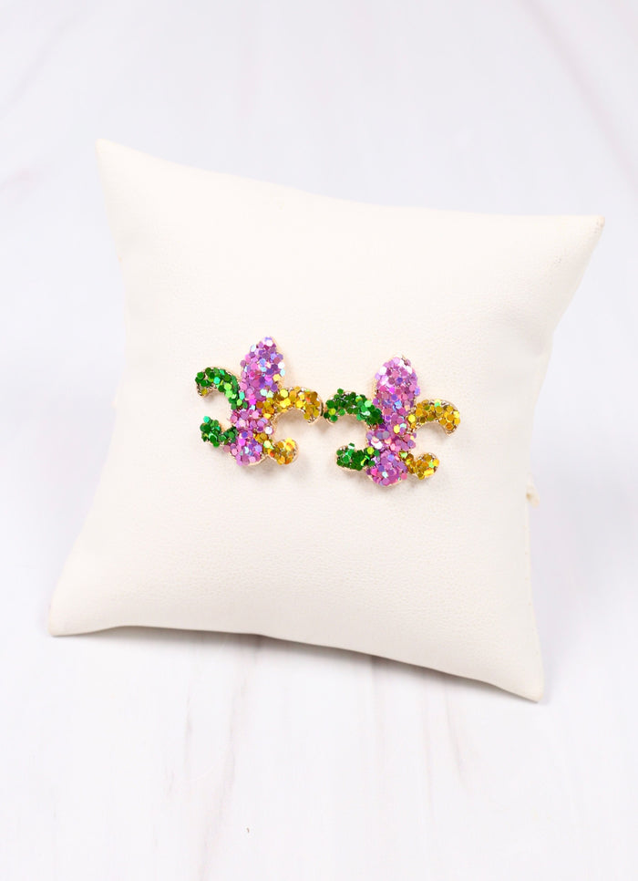 Glitter Fleur de Lis Stud Earring MULTI - Caroline Hill
