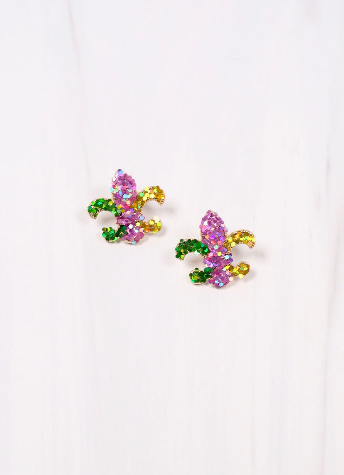 Glitter Fleur de Lis Stud Earring MULTI - Caroline Hill