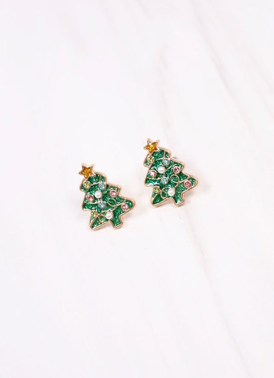 Frost Embellished Tree Stud Earring GREEN