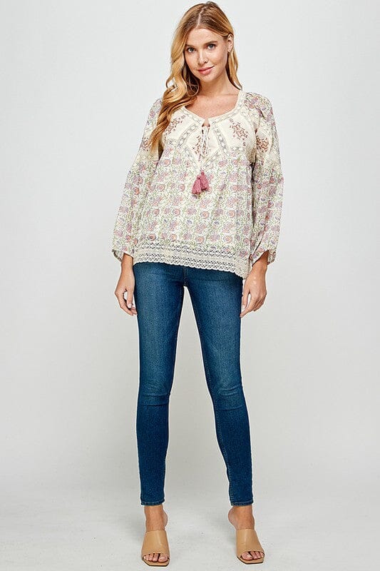 Good Luck Charm Taupe Embroidered Top - Caroline Hill