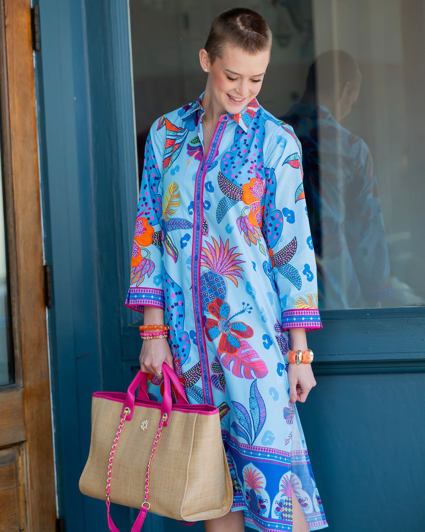 Eliza Tropical Safari Print Button Down Dress