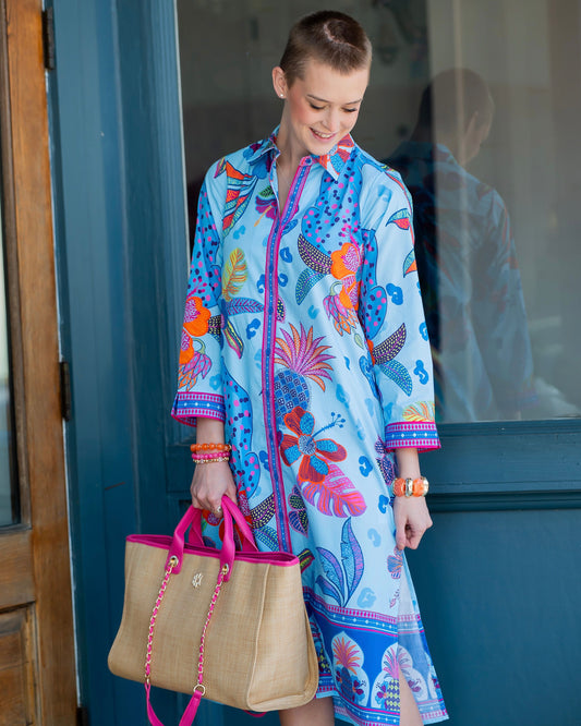 Eliza Tropical Safari Print Button Down Dress