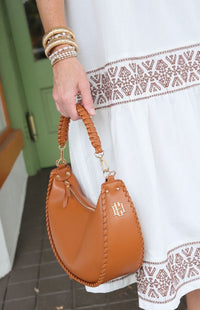 Gwynn Whipstitch Handbag CAMEL - Caroline Hill