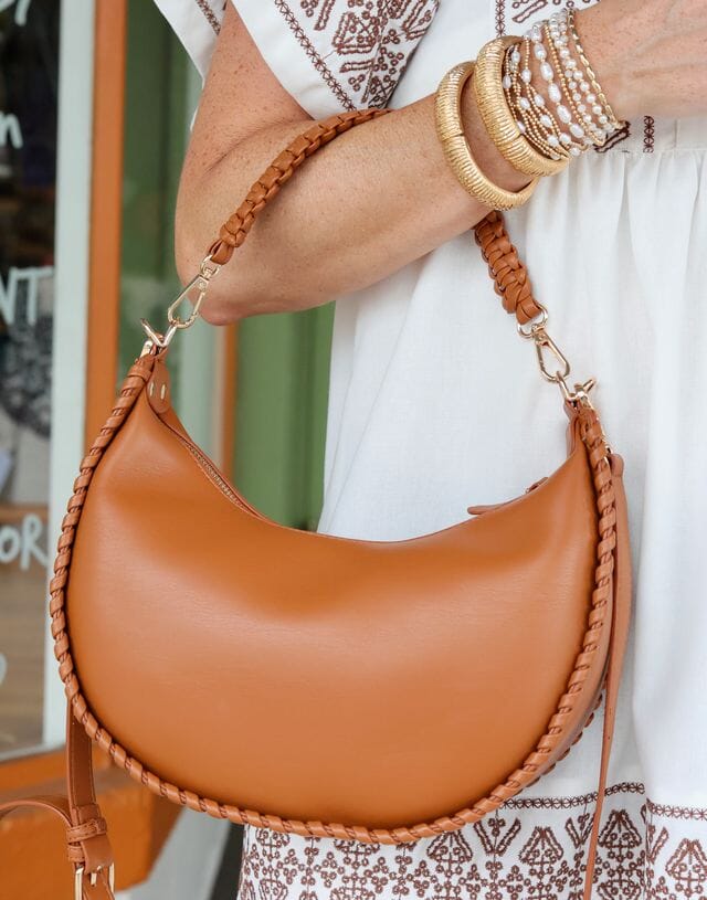 Gwynn Whipstitch Handbag CAMEL - Caroline Hill